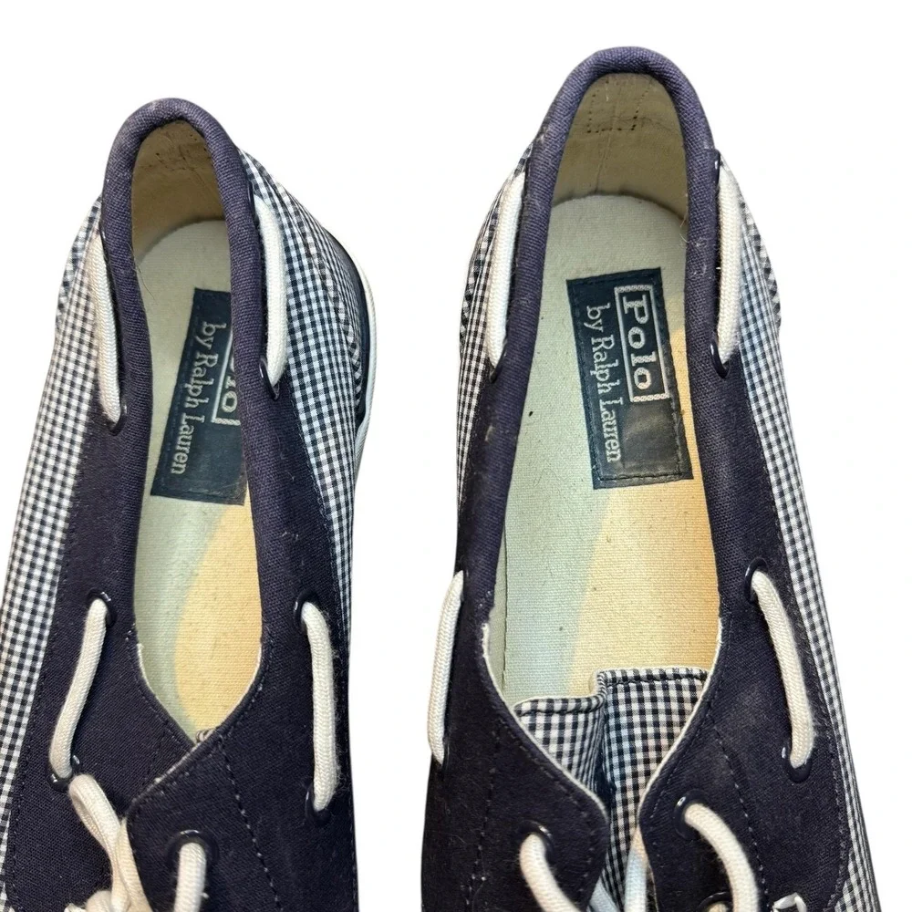 Polo Ralph Lauren Lander Shoes Mens‎ Size 12 Blue Gingham Canvas Boat Casual